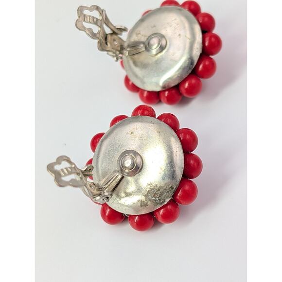 8 VTG Christmas Brooch Earrings Lot Red Green Enamel Gold Tone Glass Beads - Picture 13 of 16